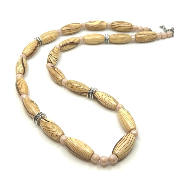 Handcrafted Wooden Beads Necklace and Coil Bracelet Set NWT - Picture 3 of 14